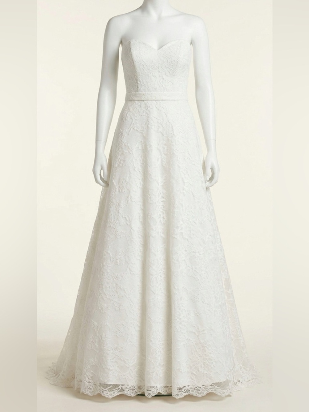 A-Line White All-Over Floral Lace Strapless Wedding Dress Fits Size 4-6